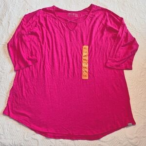 Eddie Bauer women's size XXL raspberry pink 3/4 sleeve shirt, NWT on front